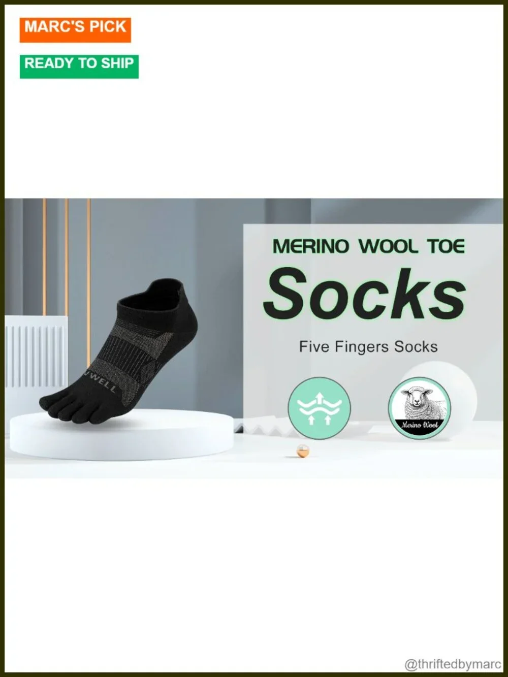 Merino Wool Toe Socks for Running Athletic Moisture Wicking 3 Pairs